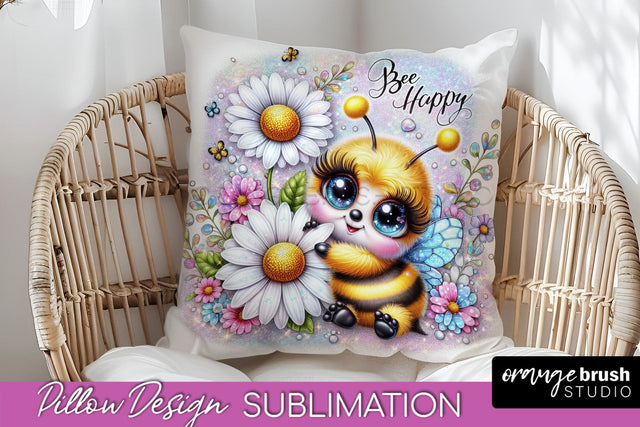 Bee Pillow Cover - Summer Pillow Sublimation - Bee Quote Sublimation OrangeBrushStudio 