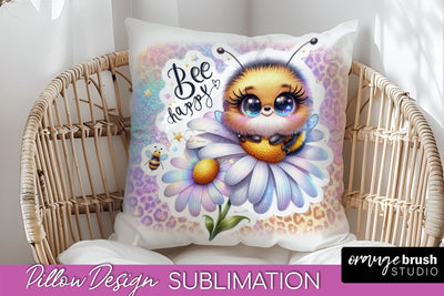 Bee Pillow Cover - Summer Pillow Sublimation - Bee Quote Sublimation OrangeBrushStudio 