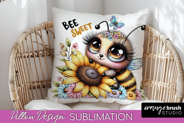 Bee Pillow Cover - Summer Pillow Sublimation - Bee Quote Sublimation OrangeBrushStudio 