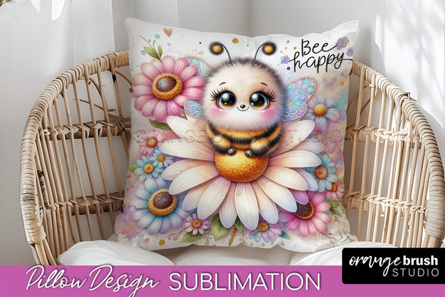 Bee Pillow Cover - Summer Pillow Sublimation - Bee Quote Sublimation OrangeBrushStudio 