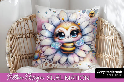 Bee Pillow Cover - Summer Pillow Sublimation - Bee Quote Sublimation OrangeBrushStudio 