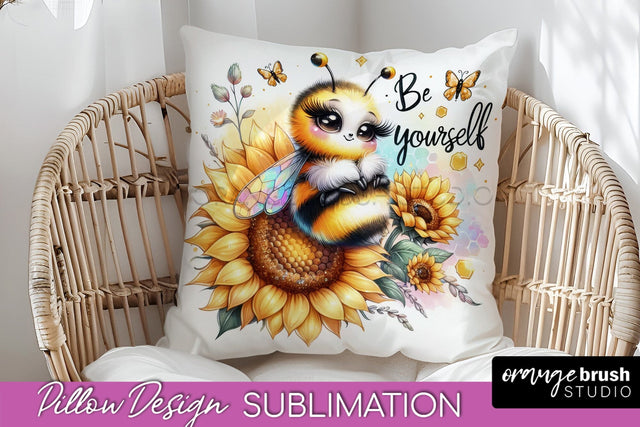 Bee Pillow Cover - Summer Pillow Sublimation - Bee Quote Sublimation OrangeBrushStudio 
