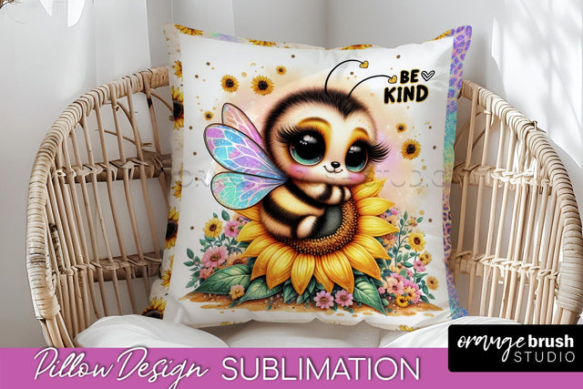 Bee Pillow Cover - Summer Pillow Sublimation - Bee Quote Sublimation OrangeBrushStudio 