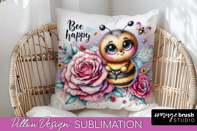 Bee Pillow Cover - Summer Pillow Sublimation - Bee Quote Sublimation OrangeBrushStudio 