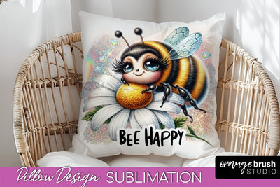 Bee Pillow Cover - Summer Pillow Sublimation - Bee Quote Sublimation OrangeBrushStudio 