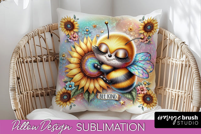 Bee Pillow Cover - Summer Pillow Sublimation - Bee Quote Sublimation OrangeBrushStudio 