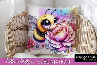 Bee Pillow Cover - Summer Pillow Sublimation - Bee Quote Sublimation OrangeBrushStudio 