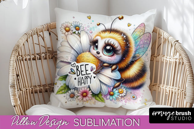 Bee Pillow Cover - Summer Pillow Sublimation - Bee Quote Sublimation OrangeBrushStudio 