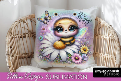 Bee Pillow Cover - Summer Pillow Sublimation - Bee Quote Sublimation OrangeBrushStudio 