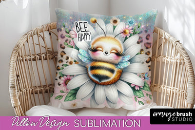 Bee Pillow Cover - Summer Pillow Sublimation - Bee Quote Sublimation OrangeBrushStudio 