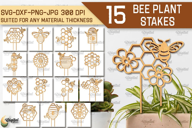 Bee Plant Stakes Laser Cut Bundle. Plant Stakes SVG Designs SVG Evgenyia Guschina 