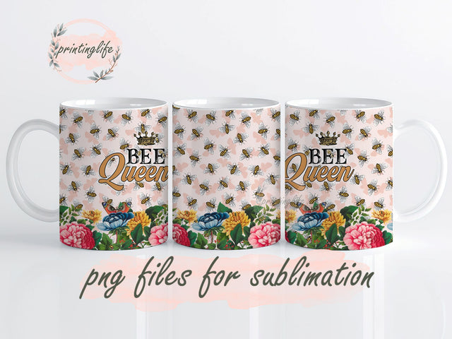 Bee Queen Mug Wrap Design, Instant Digital Design Download Mug Wrap Design, Mug Design PNG Sublimation PrintingLife 