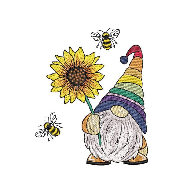 Bee Rainbow Gnome Embroidery Design, 4 sizes, Instant Download Embroidery/Applique DESIGNS Nino Nadaraia 