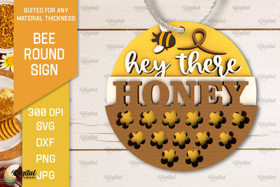 Bee Round Sign Laser Cut. Honey Bee Sign SVG Design SVG Evgenyia Guschina 