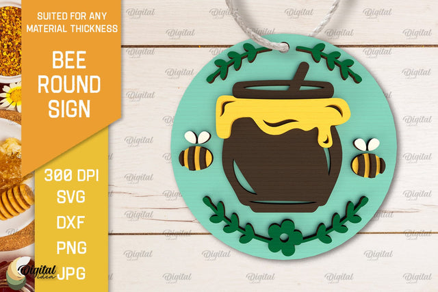 Bee Round Sign Laser Cut. Honey Bee Sign SVG Design SVG Evgenyia Guschina 