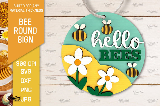 Bee Round Sign Laser Cut. Honey Bee Sign SVG Design SVG Evgenyia Guschina 