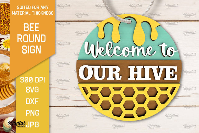 Bee Round Sign Laser Cut. Honey Bee Sign SVG Design SVG Evgenyia Guschina 
