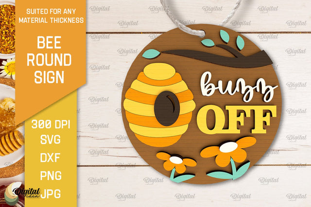 Bee Round Sign Laser Cut. Honey Bee Sign SVG Design SVG Evgenyia Guschina 