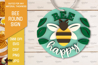 Bee Round Sign Laser Cut. Honey Bee Sign SVG Design SVG Evgenyia Guschina 