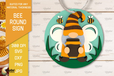 Bee Round Sign Laser Cut. Honey Bee Sign SVG Design SVG Evgenyia Guschina 