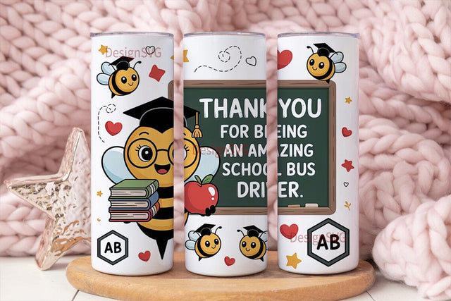 Bee School Bus Driver 20oz Tumbler Sublimation DesignSVG 