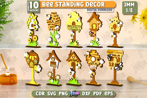 Bee Standing Decor Laser Cut Bundle | Honey Comb | Summer Design | Tabletop Statuette | CNC Files SVG The T Store Design 