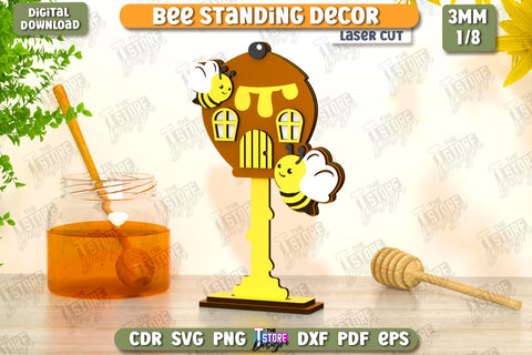 Bee Standing Decor Laser Cut Bundle | Honey Comb | Summer Design | Tabletop Statuette | CNC Files SVG The T Store Design 