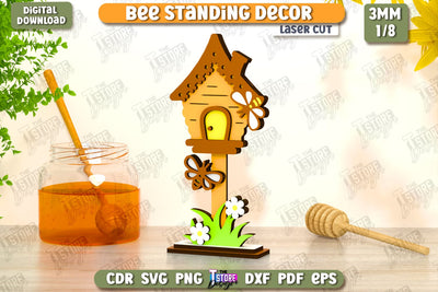 Bee Standing Decor Laser Cut | Honey Comb | Summer Design | Tabletop Statuette | CNC File SVG The T Store Design 