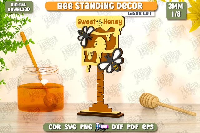 Bee Standing Decor Laser Cut | Honey Comb | Summer Design | Tabletop Statuette | CNC File SVG The T Store Design 