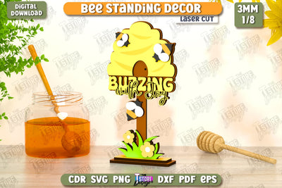 Bee Standing Decor Laser Cut | Honey Comb | Summer Design | Tabletop Statuette | CNC File SVG The T Store Design 