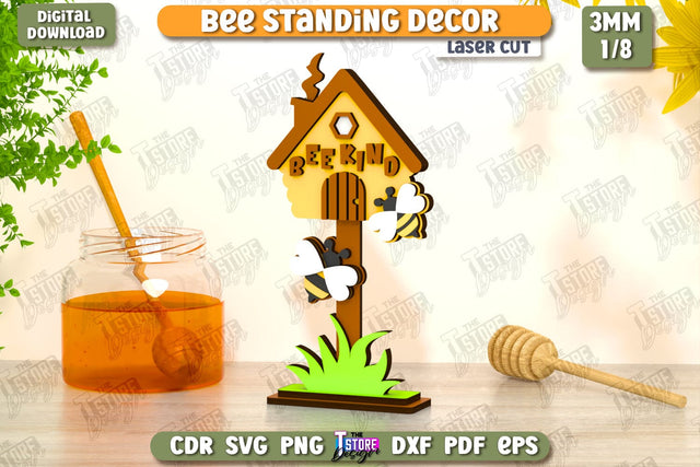 Bee Standing Decor Laser Cut | Honey Comb | Summer Design | Tabletop Statuette | CNC File SVG The T Store Design 