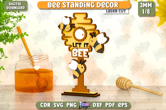 Bee Standing Decor Laser Cut | Honey Comb | Summer Design | Tabletop Statuette | CNC File SVG The T Store Design 