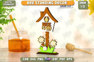 Bee Standing Decor Laser Cut | Honey Comb | Summer Design | Tabletop Statuette | CNC File SVG The T Store Design 