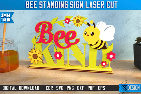 Bee Standing Signs with Elements Laser Cut Bundle | Honey Comb | Summer Design | CNC Files SVG Fly Design 