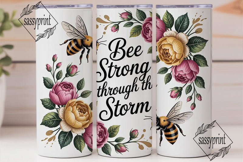 Bee Strong Floral Tumbler Wrap Sublimation sassyprint 