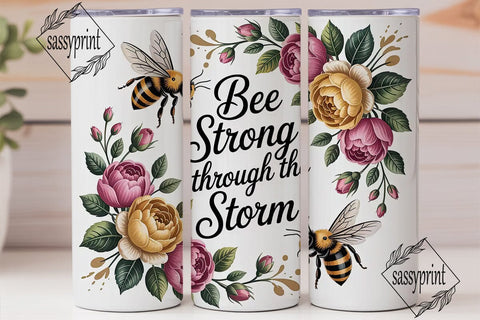 Bee Strong Floral Tumbler Wrap Sublimation sassyprint 