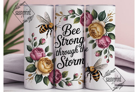 Bee Strong Floral Tumbler Wrap Sublimation sassyprint 