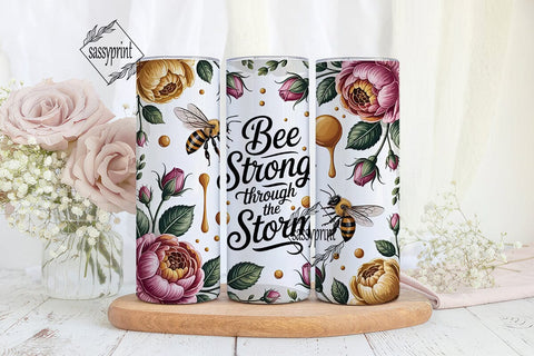 Bee Strong Floral Tumbler Wrap Sublimation sassyprint 