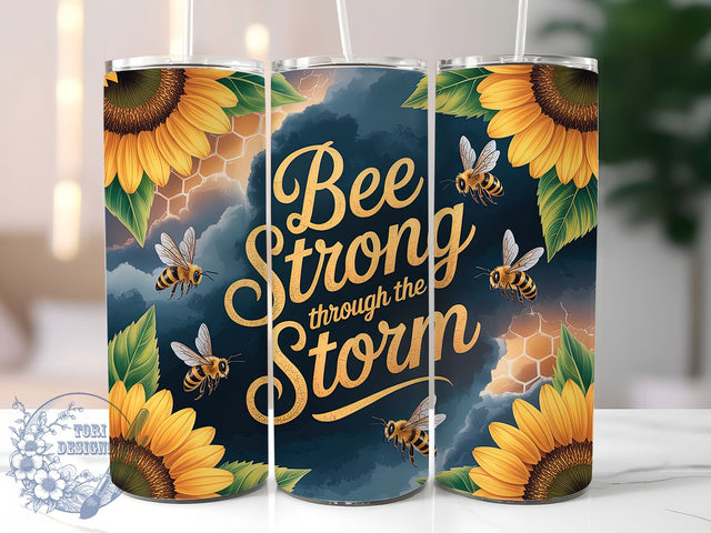 Bee Strong Sunflower 20oz Tumbler, Inspirational Quote Tumbler, Nature Sublimation, Motivational Wrap Design, Positive Message PNG, 20oz Tumbler Wrap Sublimation ToriDesigns 