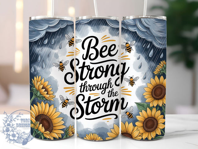 Bee Strong Sunflower 20oz Tumbler, Inspirational Quote Tumbler, Nature Sublimation, Motivational Wrap Design, Positive Message PNG, 20oz Tumbler Wrap Sublimation ToriDesigns 