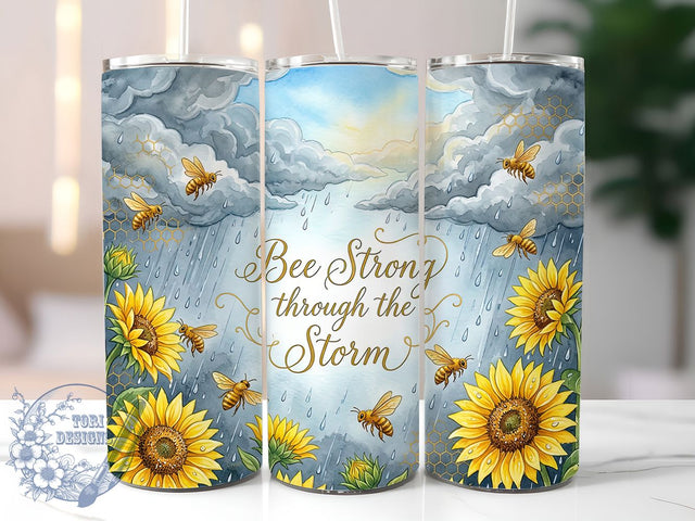 Bee Strong Sunflower 20oz Tumbler, Inspirational Quote Tumbler, Nature Sublimation, Motivational Wrap Design, Positive Message PNG, 20oz Tumbler Wrap Sublimation ToriDesigns 