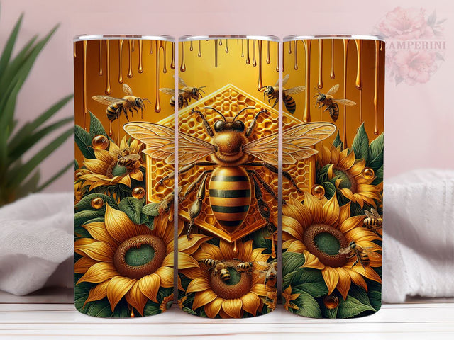 Bee Sunflowe 20oz Tumbler Wrap PNG, Honeycomb Tumbler Png, Straight & Tapered Tumbler Wrap, Instant Digital Download Sublimation Li Zamperini 