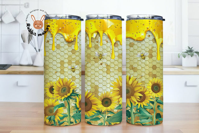 Bee Sunflower 20oz Skinny Tumbler Sublimation Png Sublimation Rabbitmakies 