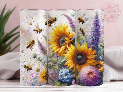 Bee Sunflower 20oz Tumbler Wrap PNG, Sunflowers Bees Tumbler Png, Straight & Tapered Tumbler Wrap, Instant Digital Download Sublimation Li Zamperini 