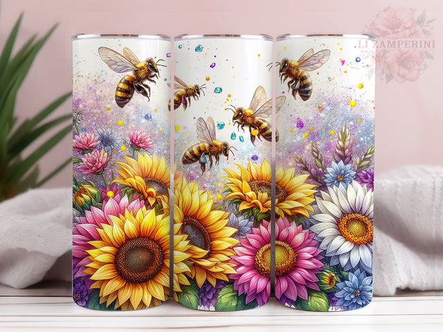 Bee Sunflower 20oz Tumbler Wrap PNG, Sunflowers Bees Tumbler Png, Straight & Tapered Tumbler Wrap, Instant Digital Download Sublimation Li Zamperini 