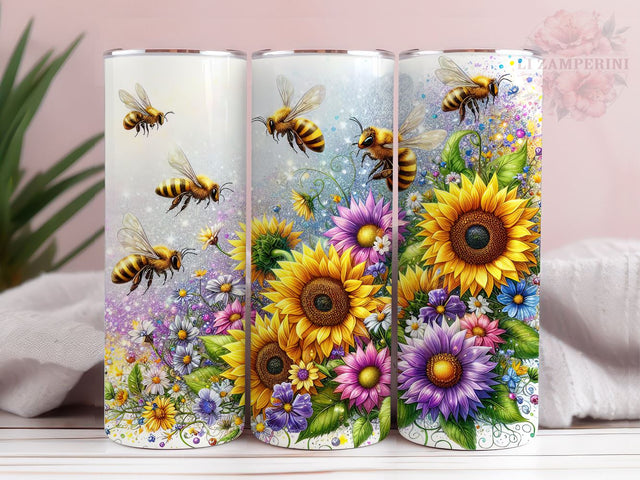 Bee Sunflower 20oz Tumbler Wrap PNG, Sunflowers Bees Tumbler Png, Straight & Tapered Tumbler Wrap, Instant Digital Download Sublimation Li Zamperini 