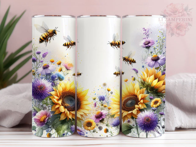 Bee Sunflower 20oz Tumbler Wrap PNG, Sunflowers Bees Tumbler Png, Straight & Tapered Tumbler Wrap, Instant Digital Download Sublimation Li Zamperini 