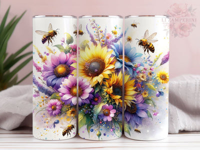 Bee Sunflower 20oz Tumbler Wrap PNG, Sunflowers Bees Tumbler Png, Straight & Tapered Tumbler Wrap, Instant Digital Download Sublimation Li Zamperini 