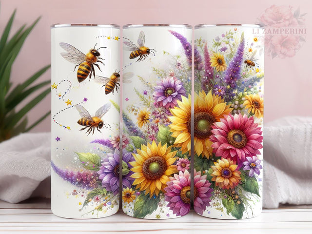Bee Sunflower 20oz Tumbler Wrap PNG, Sunflowers Bees Tumbler Png, Straight & Tapered Tumbler Wrap, Instant Digital Download Sublimation Li Zamperini 
