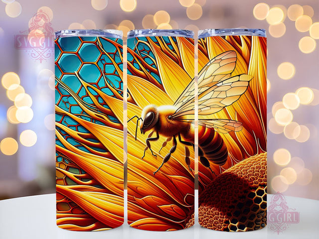Bee Sunflower 20oz Tumbler Wrap Sublimation Design, Straight Tapered Tumbler Wrap, Vibrant Honey Bee Tumbler Png, Instant Digital Download Sublimation SvggirlplusArt 